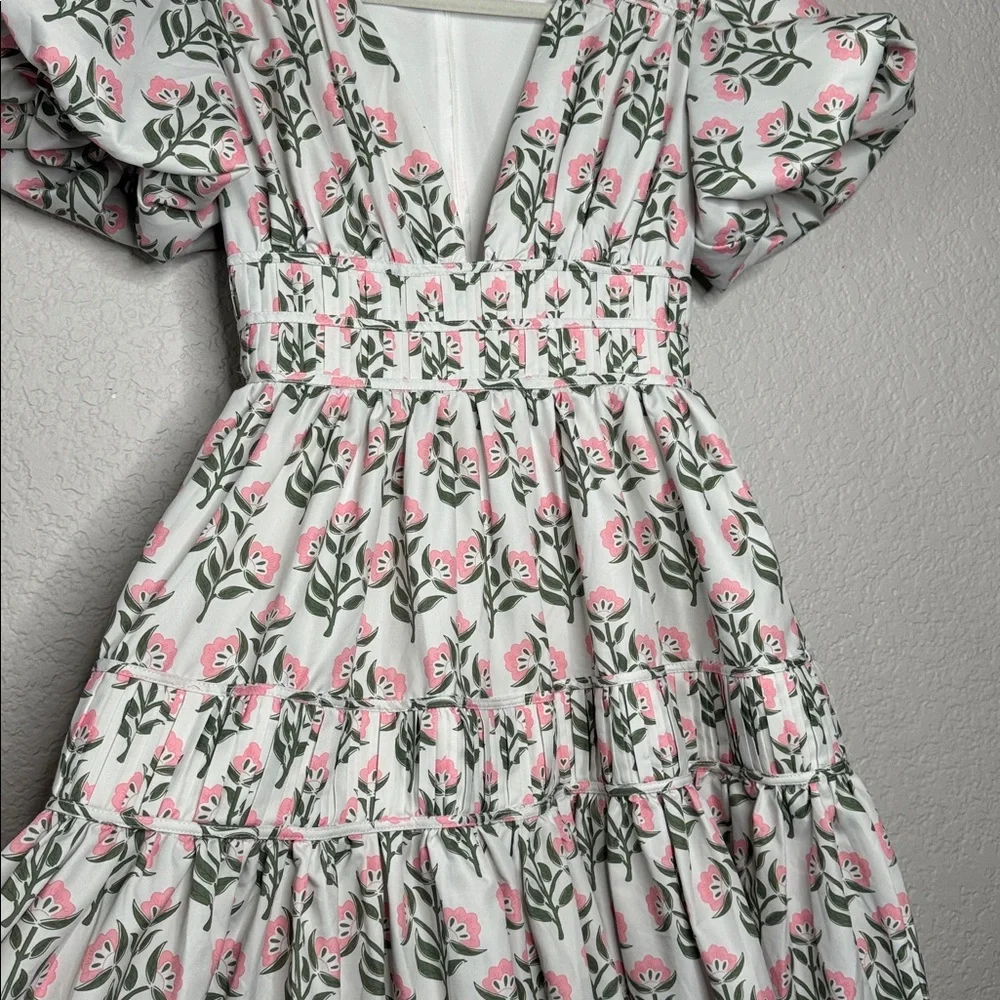 Fancy D White Tiered Floral Puff Sleeve Garden Party Midi Maxi Dress Size Small - Picture 4 of 8